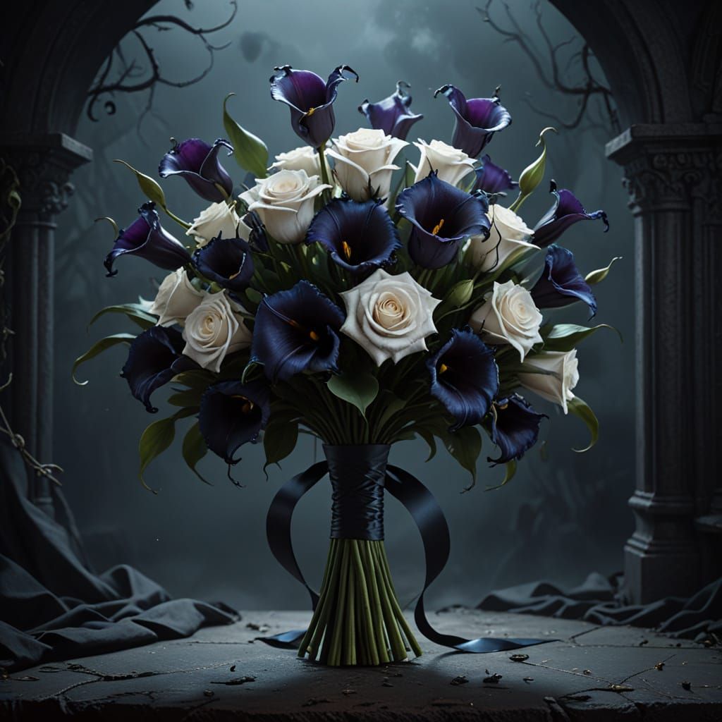 Ethereal Ursula-Inspired Wedding Bouquet in Dark Romanticism...