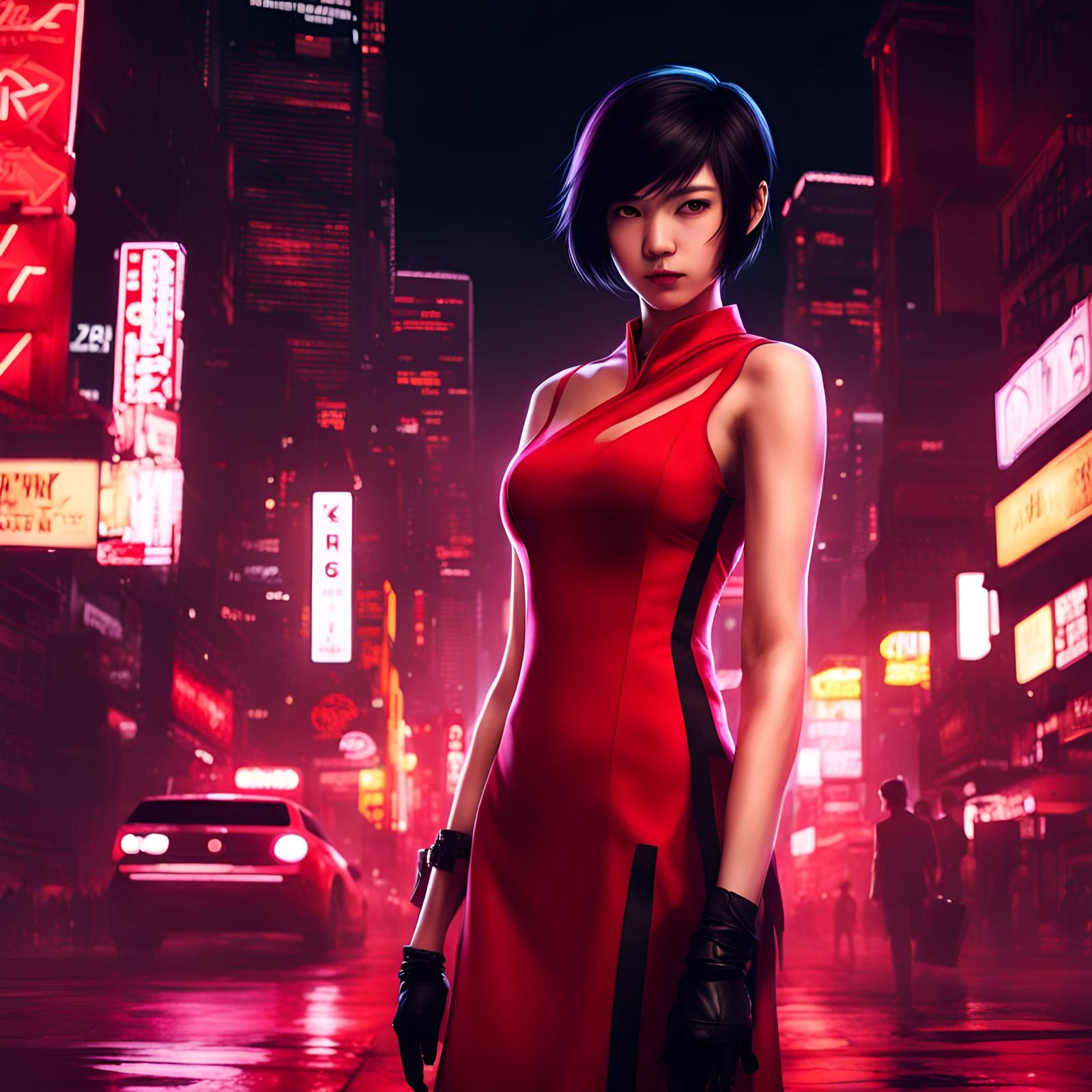 Ada Wong Portrait in Neon City at Night
