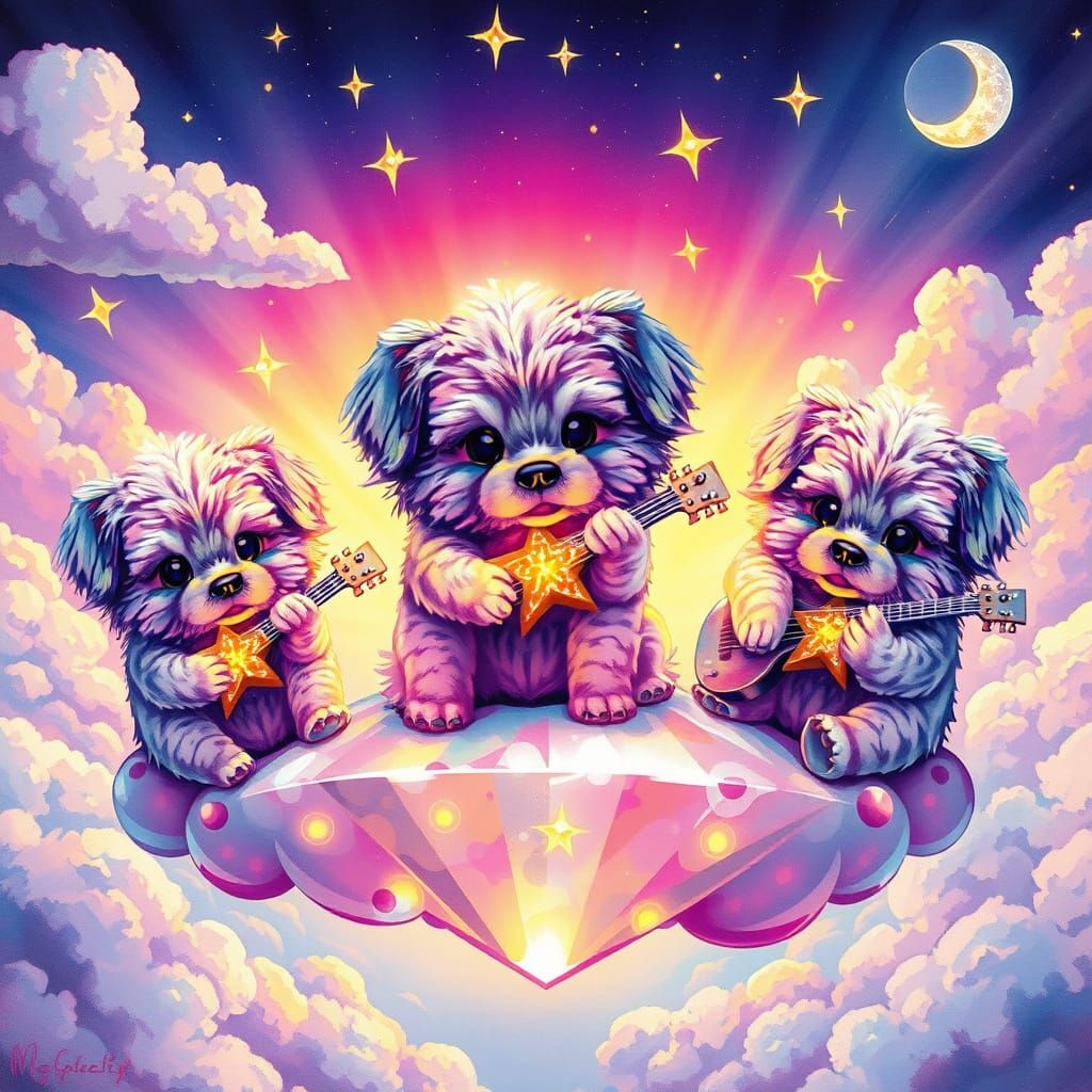 Fluffy Cloud Dogs Play Starlight Instruments