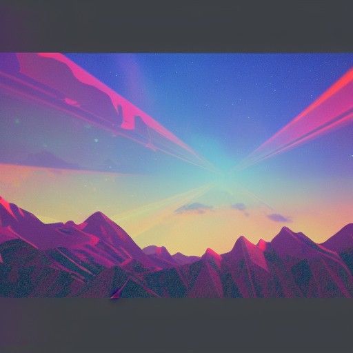 Cosmic Sunset Over Mountain Range, Astral Illustration