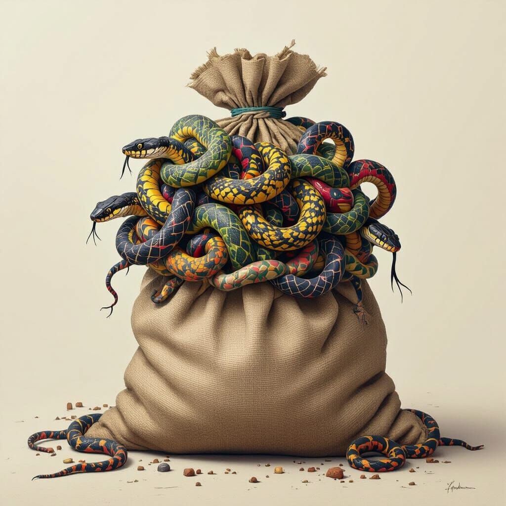 Gigantic Sack Overflowing with Venomous Snakes
