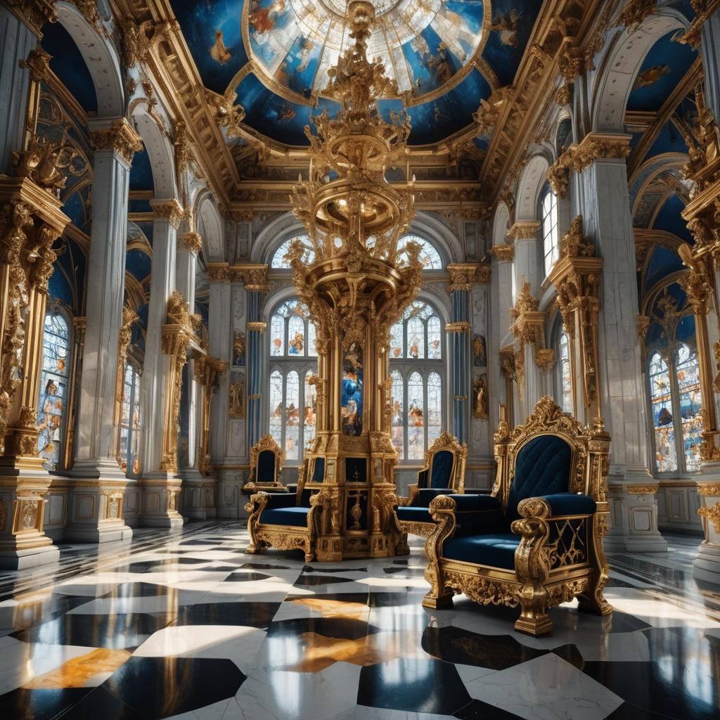 Baroque Throne Room in Black, White and Gold