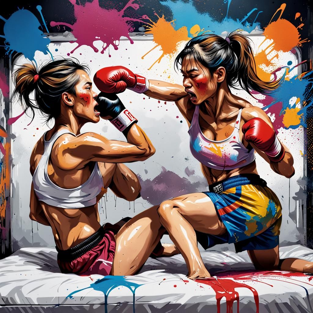 Female Boxer Knocks Out Thai Male Boxer in Graffiti Art
