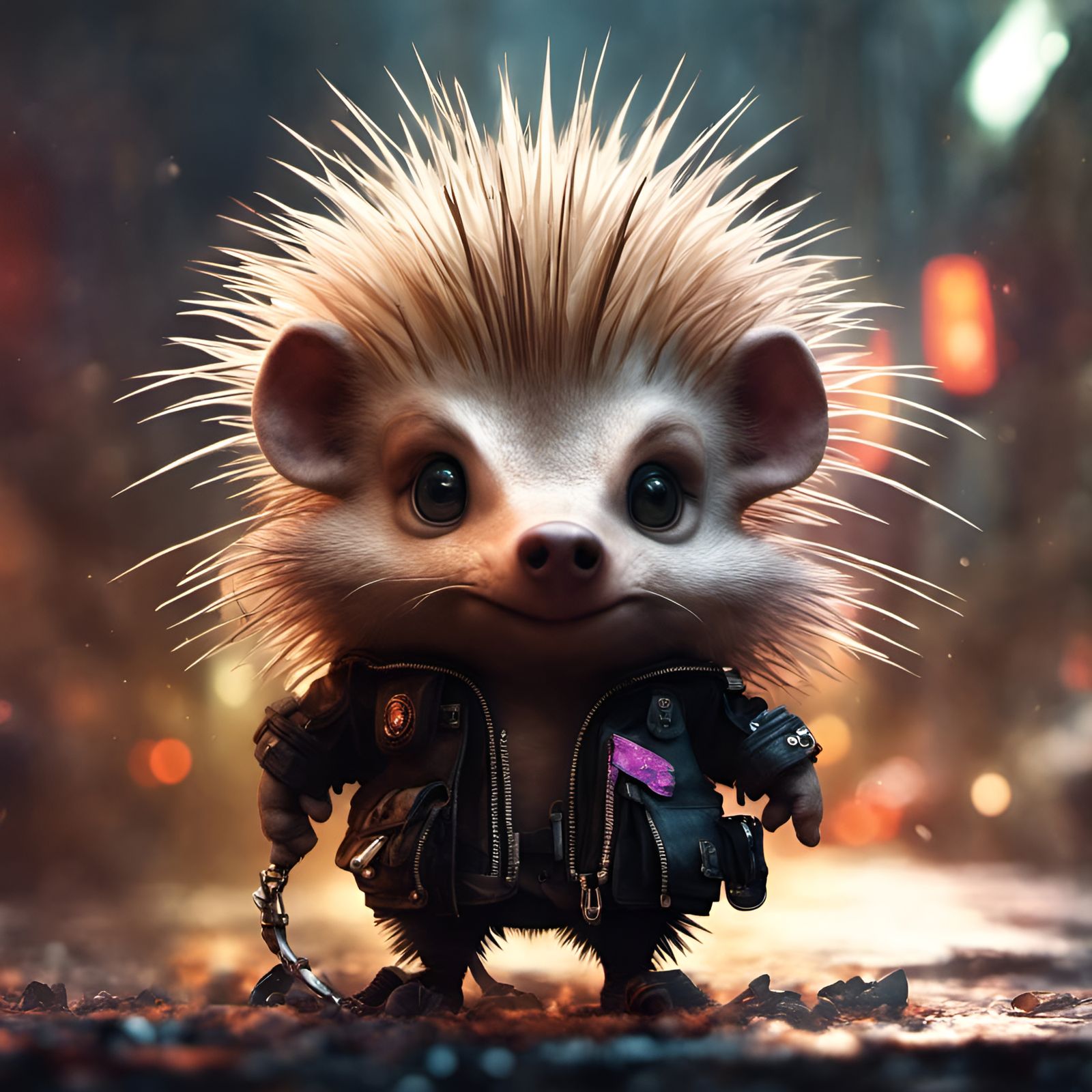 Chibi Punk Porcupine with Intricate Details
