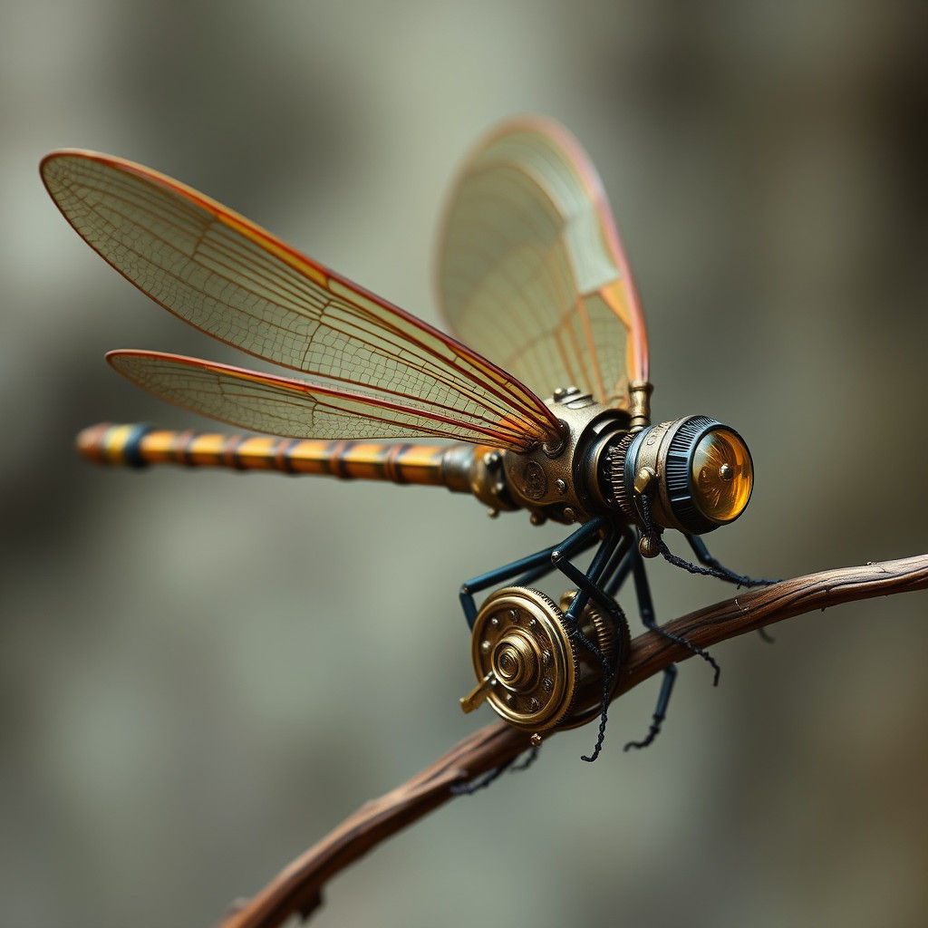 Steampunk Dragonfly with Intricate Engine Design