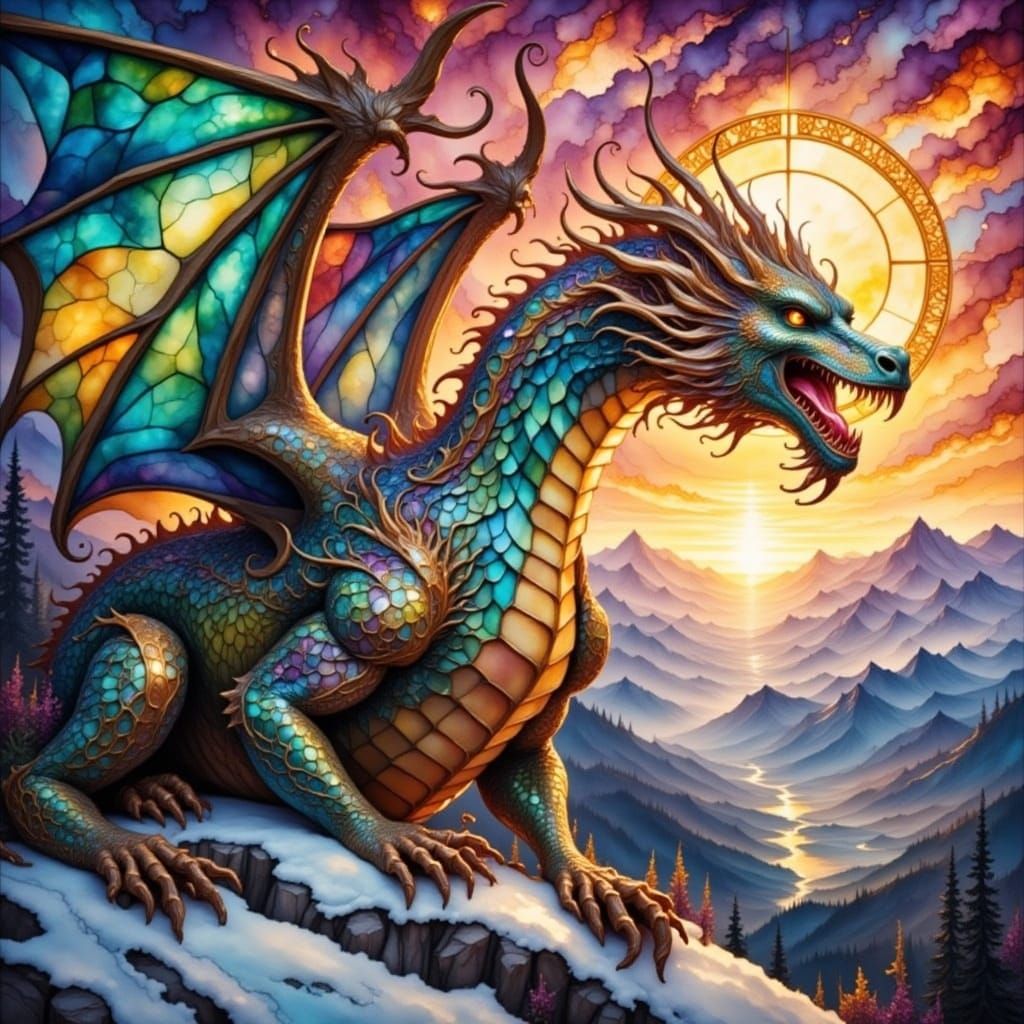 Stained Glass Dragon with Iridescent Scales