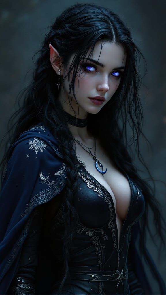 Enigmatic Half-Elf Rogue in Midnight Attire