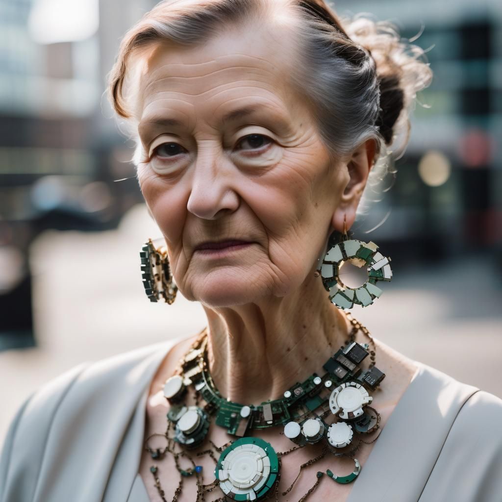 Woman's Tech-Chic Pearl and Motherboard Necklace