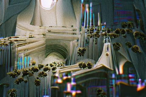 Majestic Cathedral Interior with Stained Glass