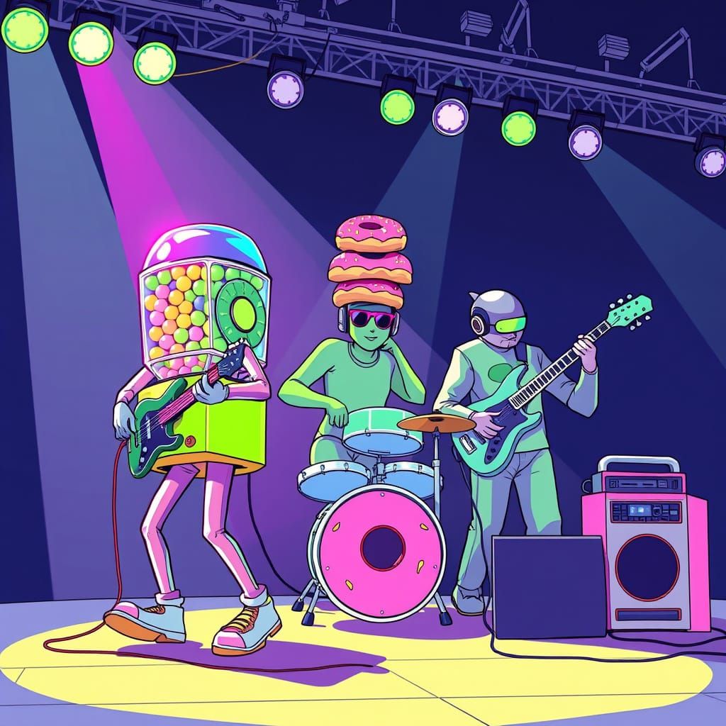 Cartoon Band with Gumball Guitarist and Donut Drummer