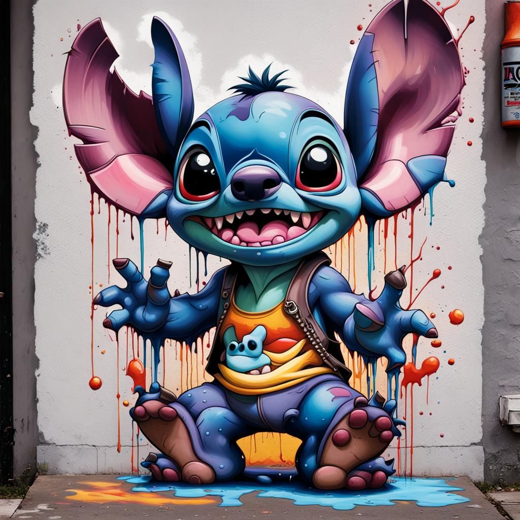 Elvis Stitch Graffiti Art in Polychromatic Splash Style