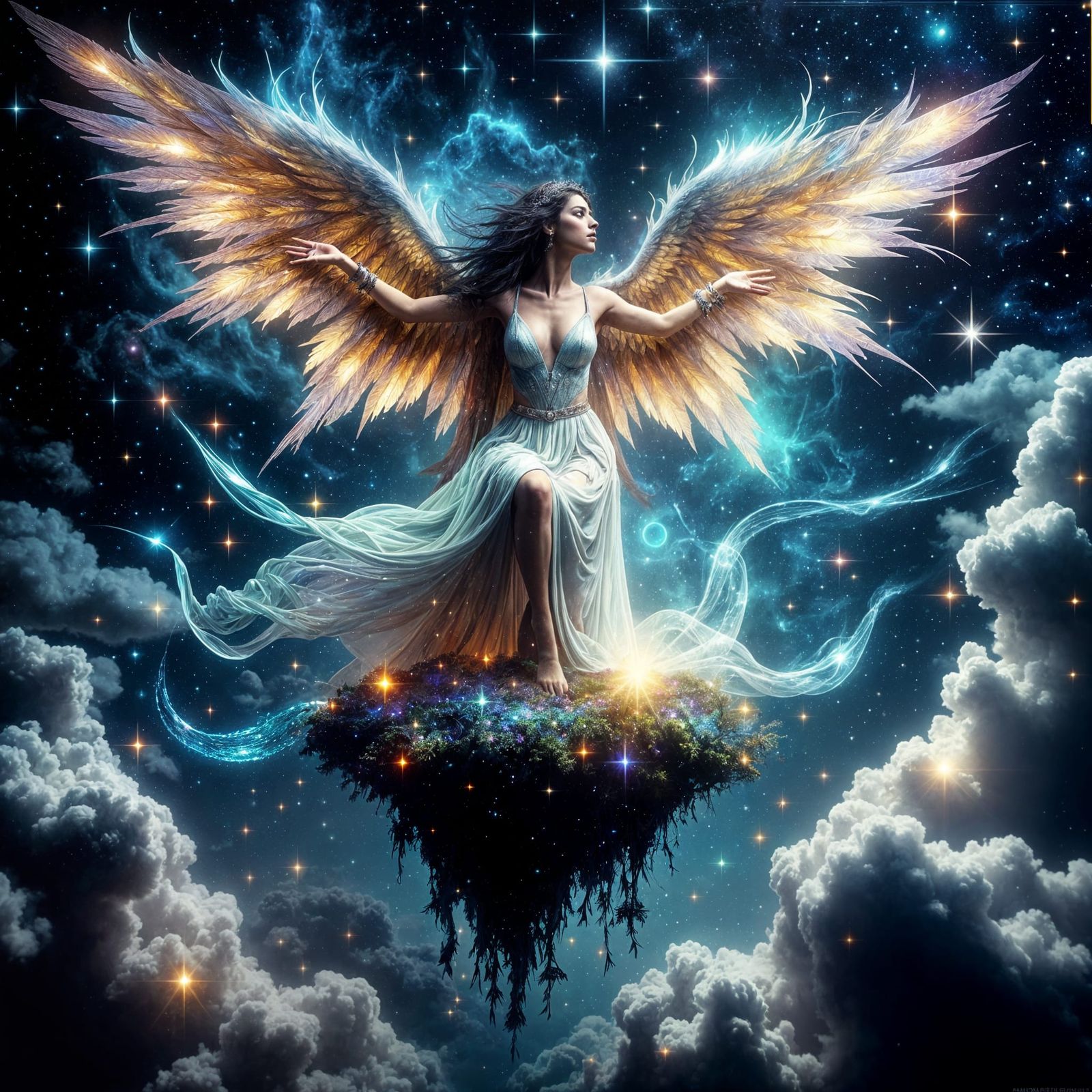 Celestial Siren in Cosmic Landscape, Digital Art