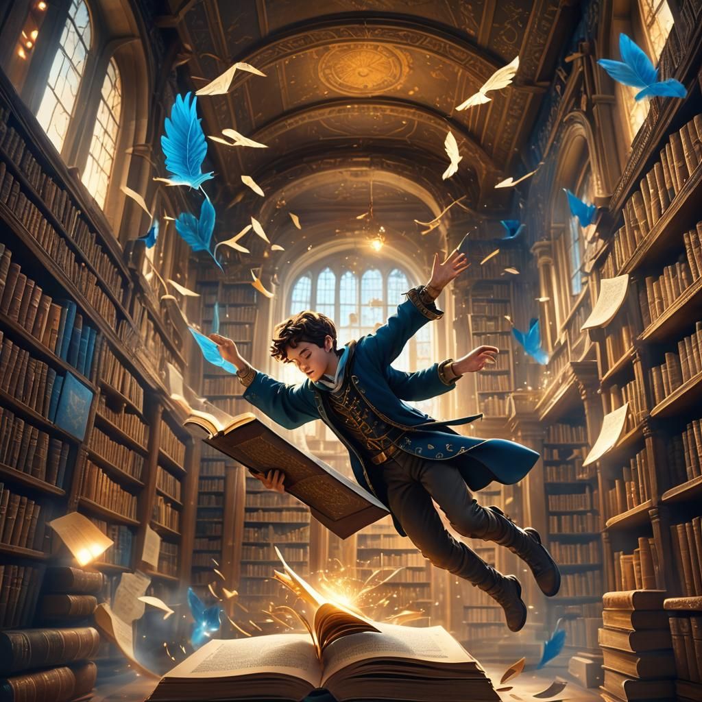 Homework Flies in Mystical Library: Fantasy Concept Art