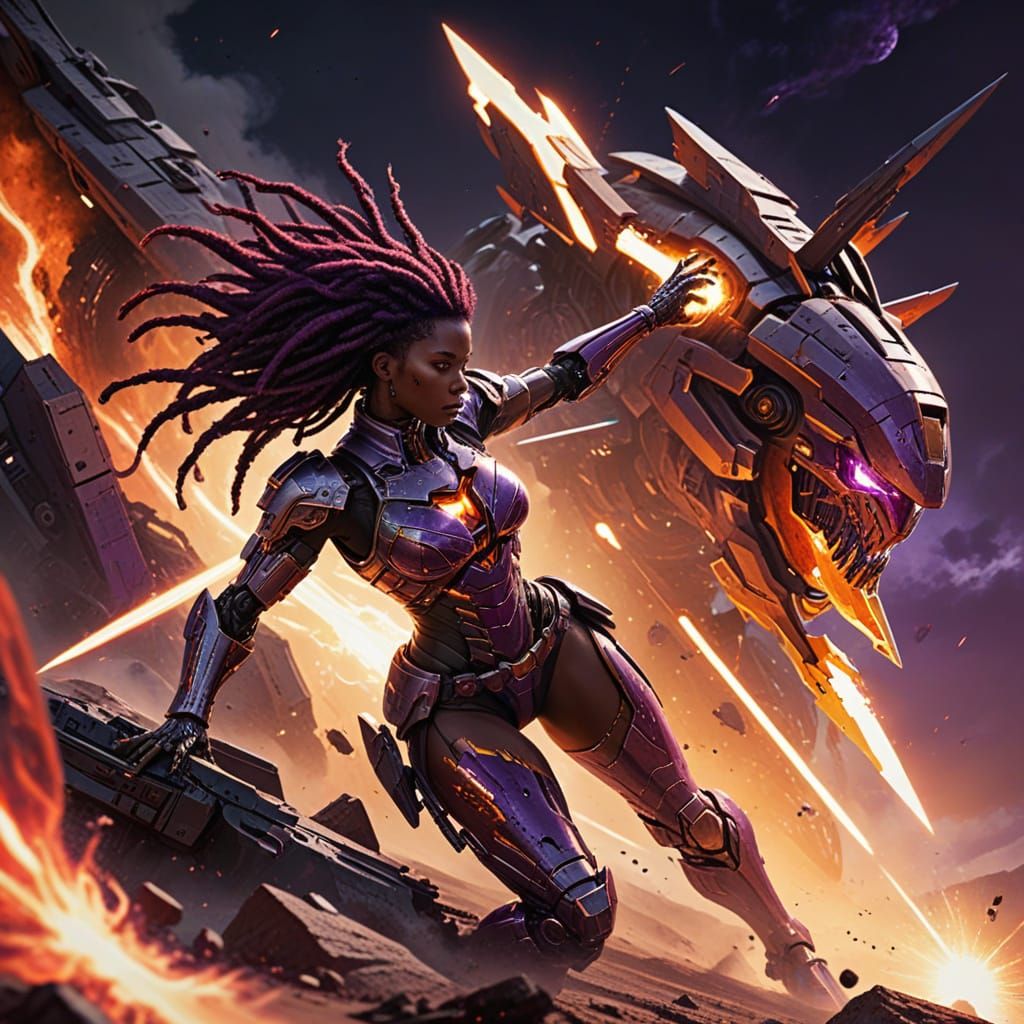 Jamaican Soldier Battles Mecha Tyrant in Cyberpunk Manga Art