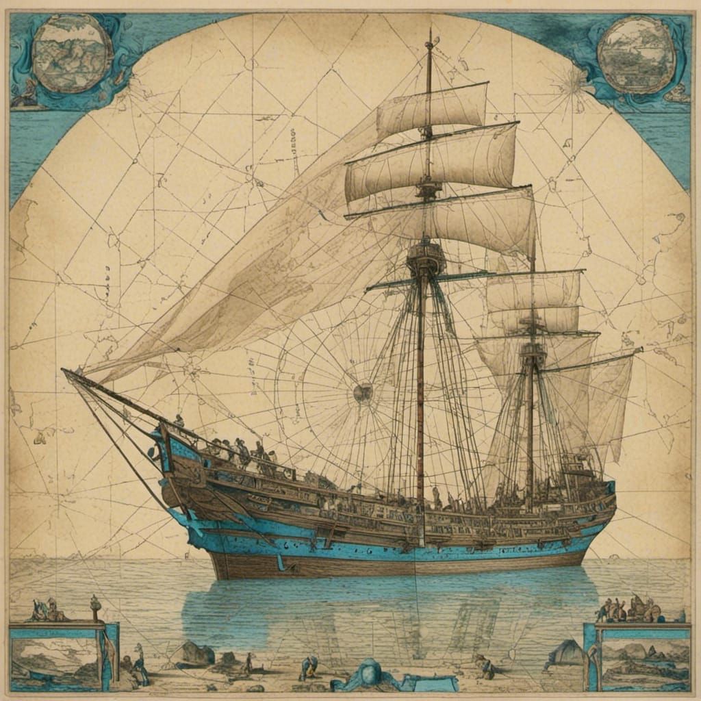 Futuristic Dhow Ship Blueprint in Sepia Tones