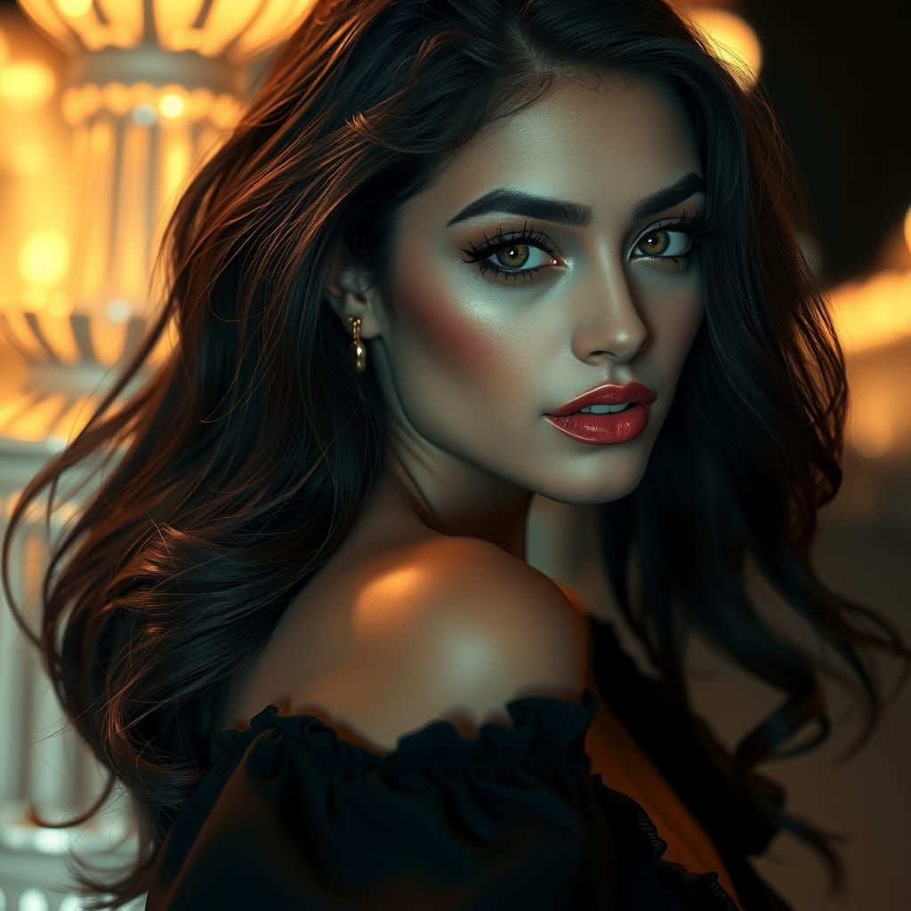 Elegant Lebanese Girl in Mini Dress at Night