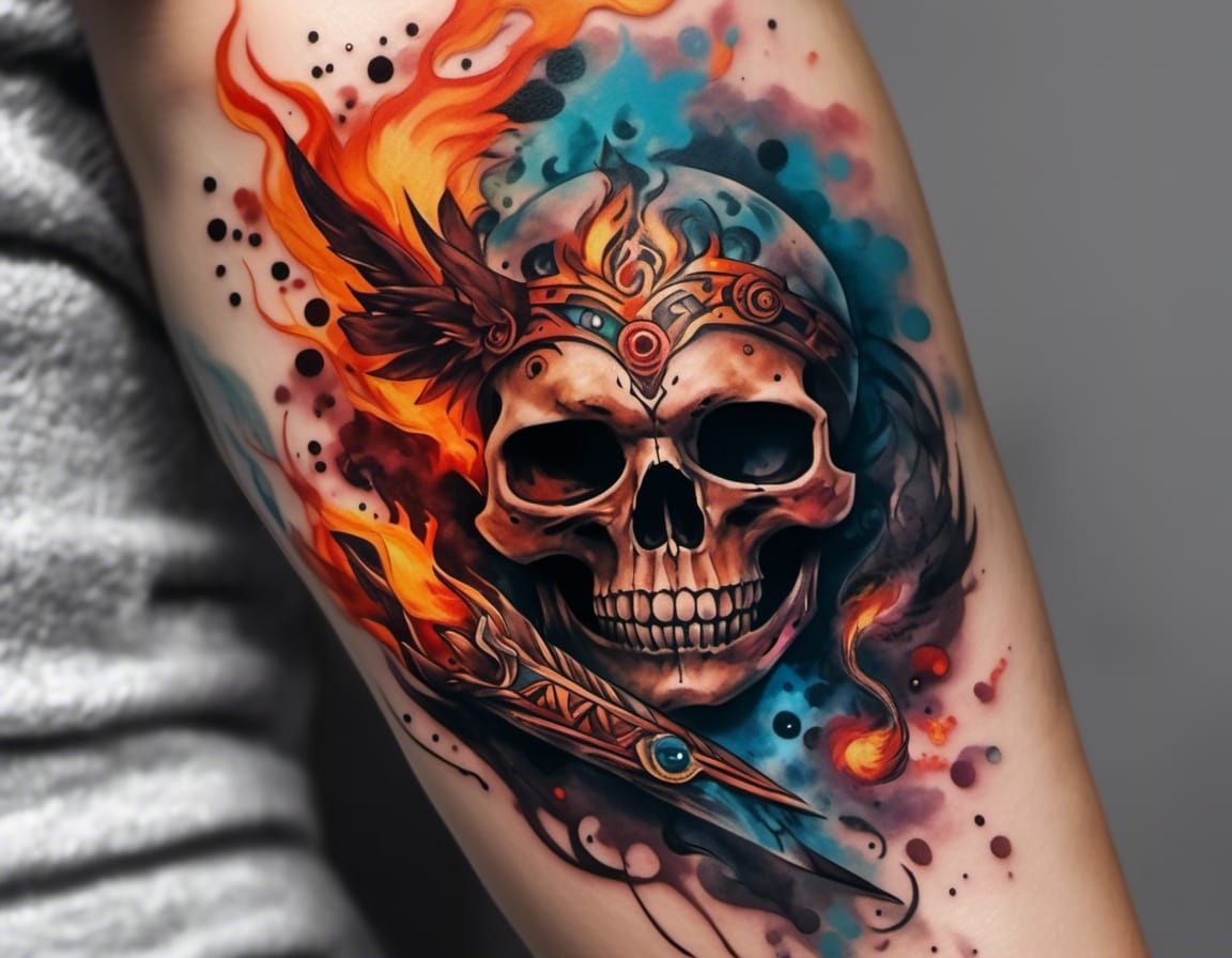 Burning Skull Tattoo Design on Arm