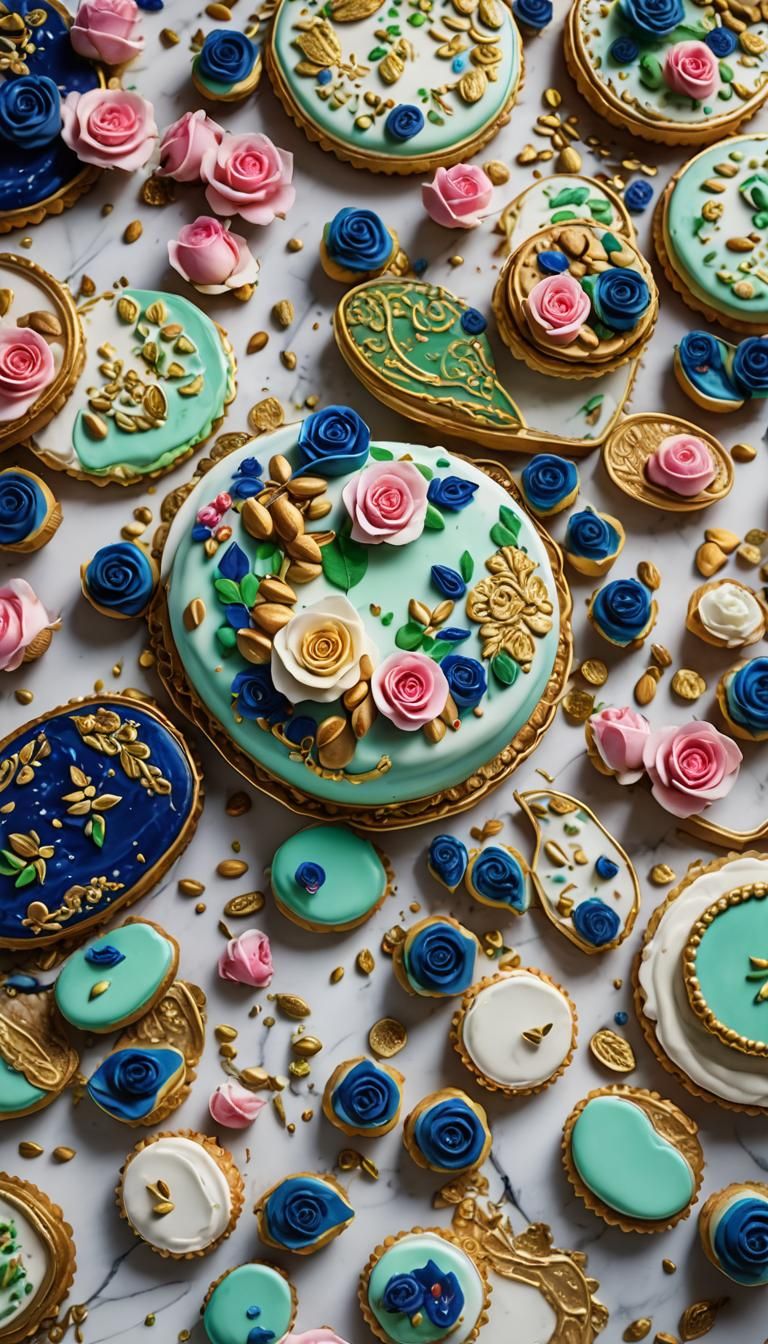 Ottoman Cake with Imperial Patterns in Royal Blue