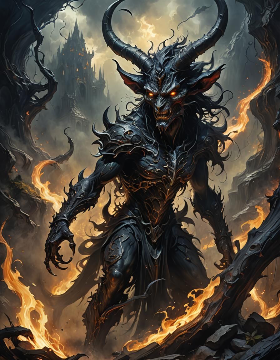 Shadow Monster with Horns in Impressionist Style