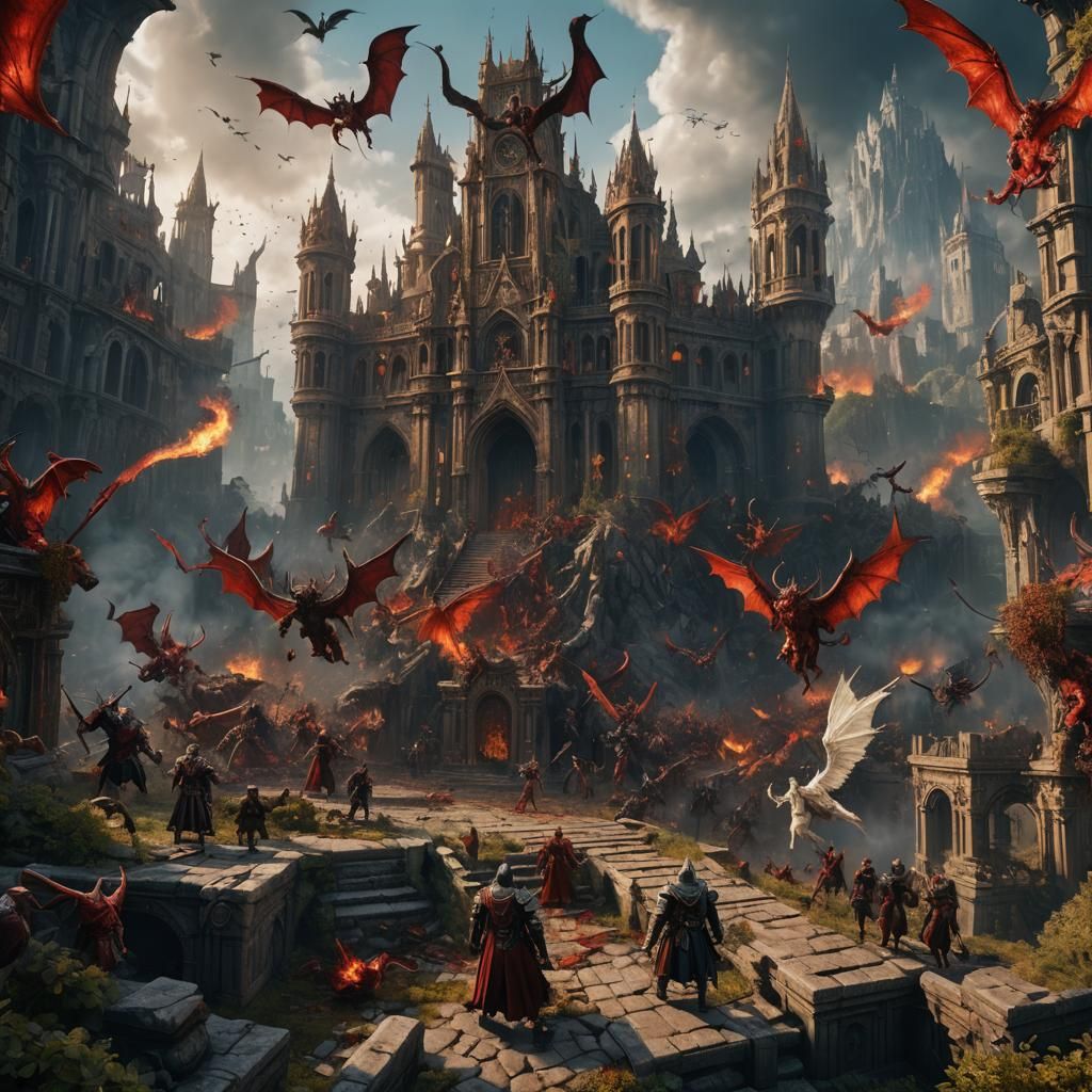 Devils and Angels War: Detailed Fantasy Art