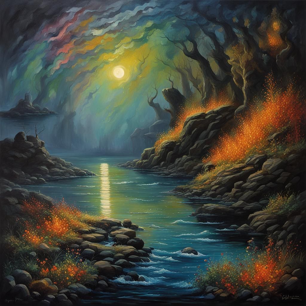 Artist and Model in a Bioluminescent Studio