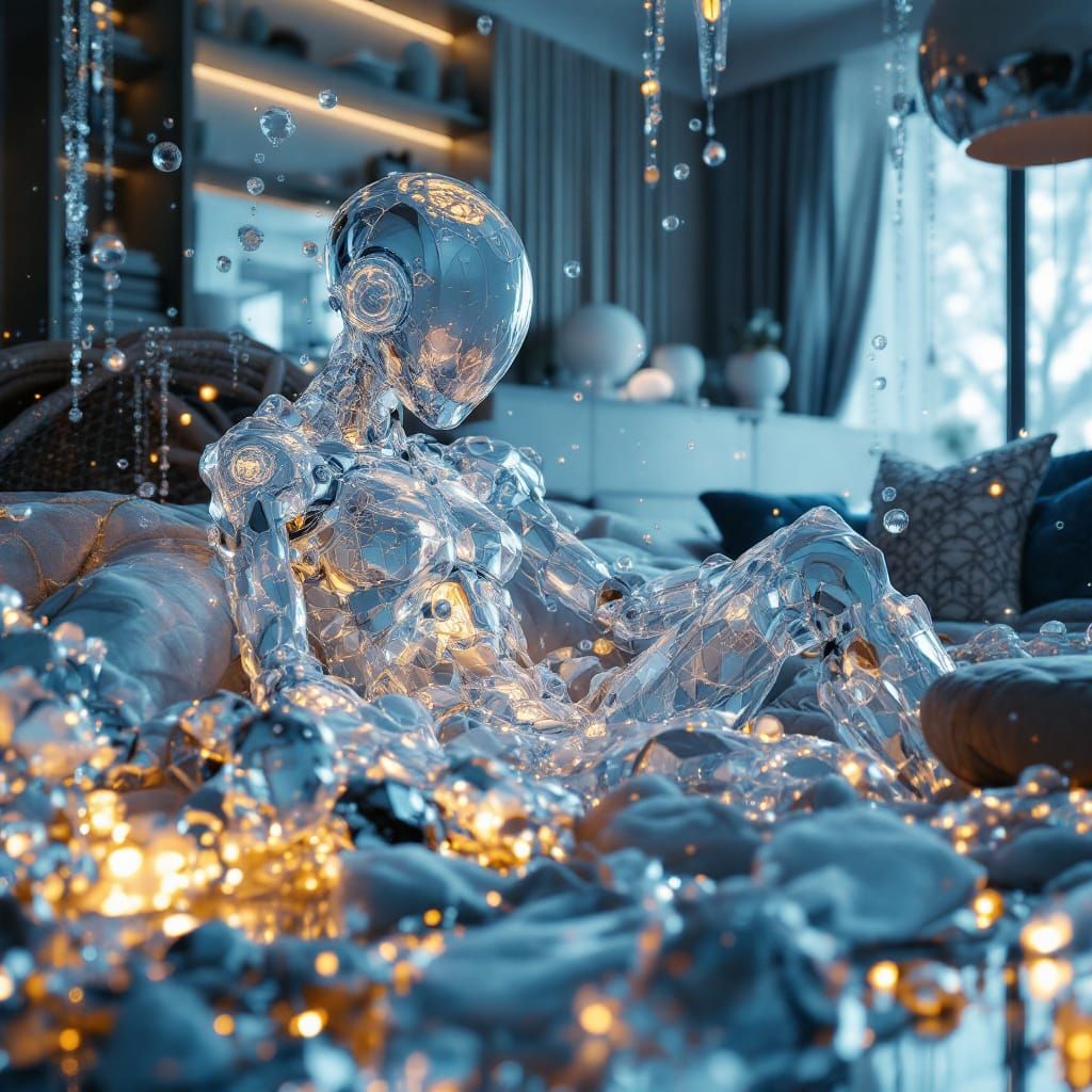 Whimsical Humanoid Entities in Romantic Glitchcore Setting