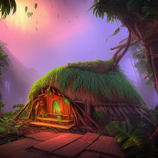 Detailed Jungle Hut Matte Painting