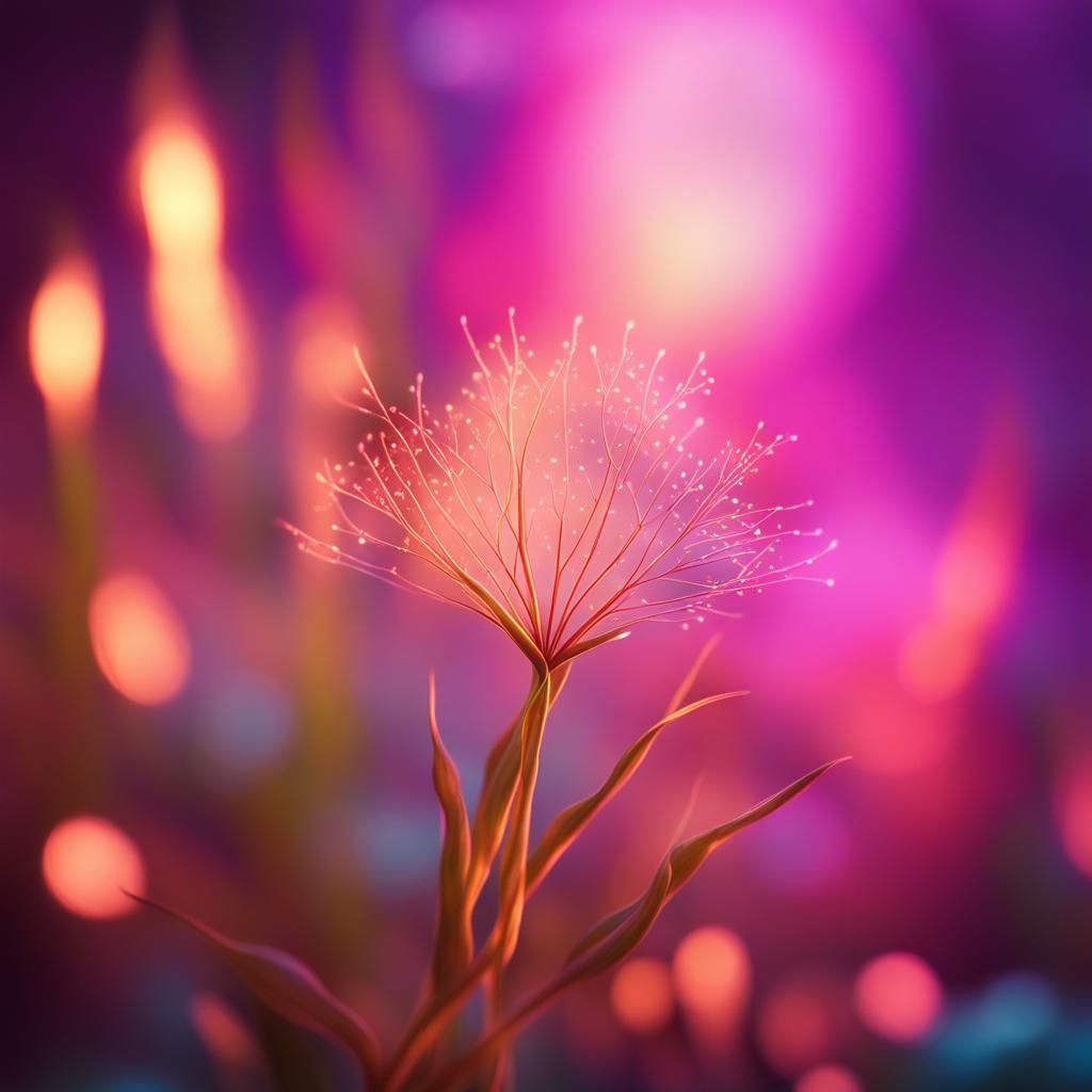 Ethereal Glowing Plant in a Mystical Neon Scene