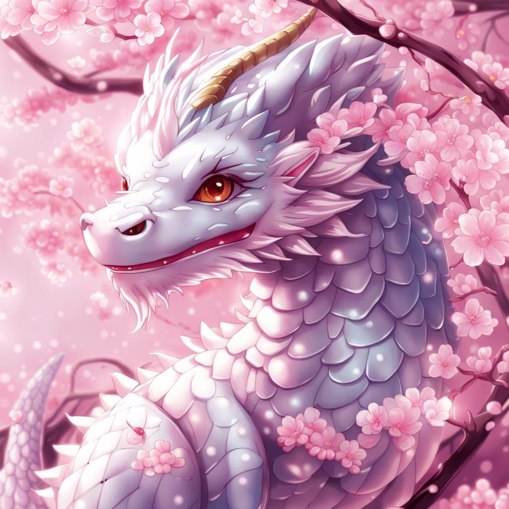 Cute Cherry Blossom Dragon in Anime Style