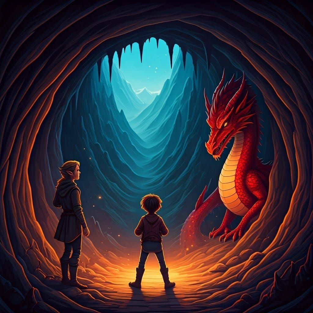 Fantasy Child and Elf Quest for Dragon-Guarded Antidote