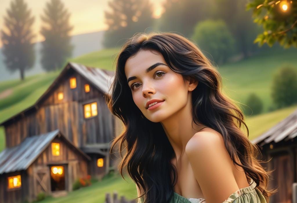 Italian Woman on Farm: Surreal Digital Art