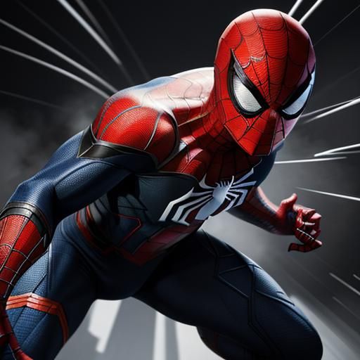 An abstract portrait of Spider-Man standing upright and look...