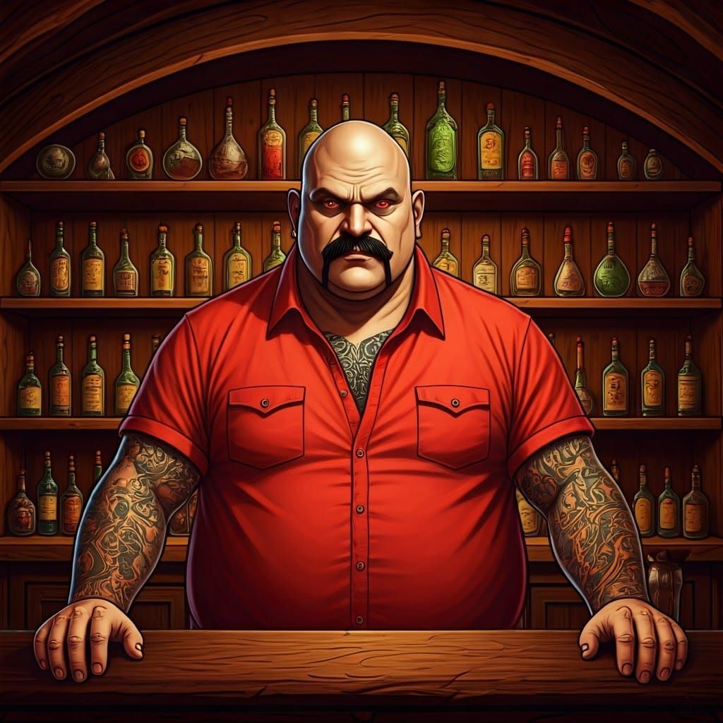 Confident Barkeep in Fantasy Tavern Setting