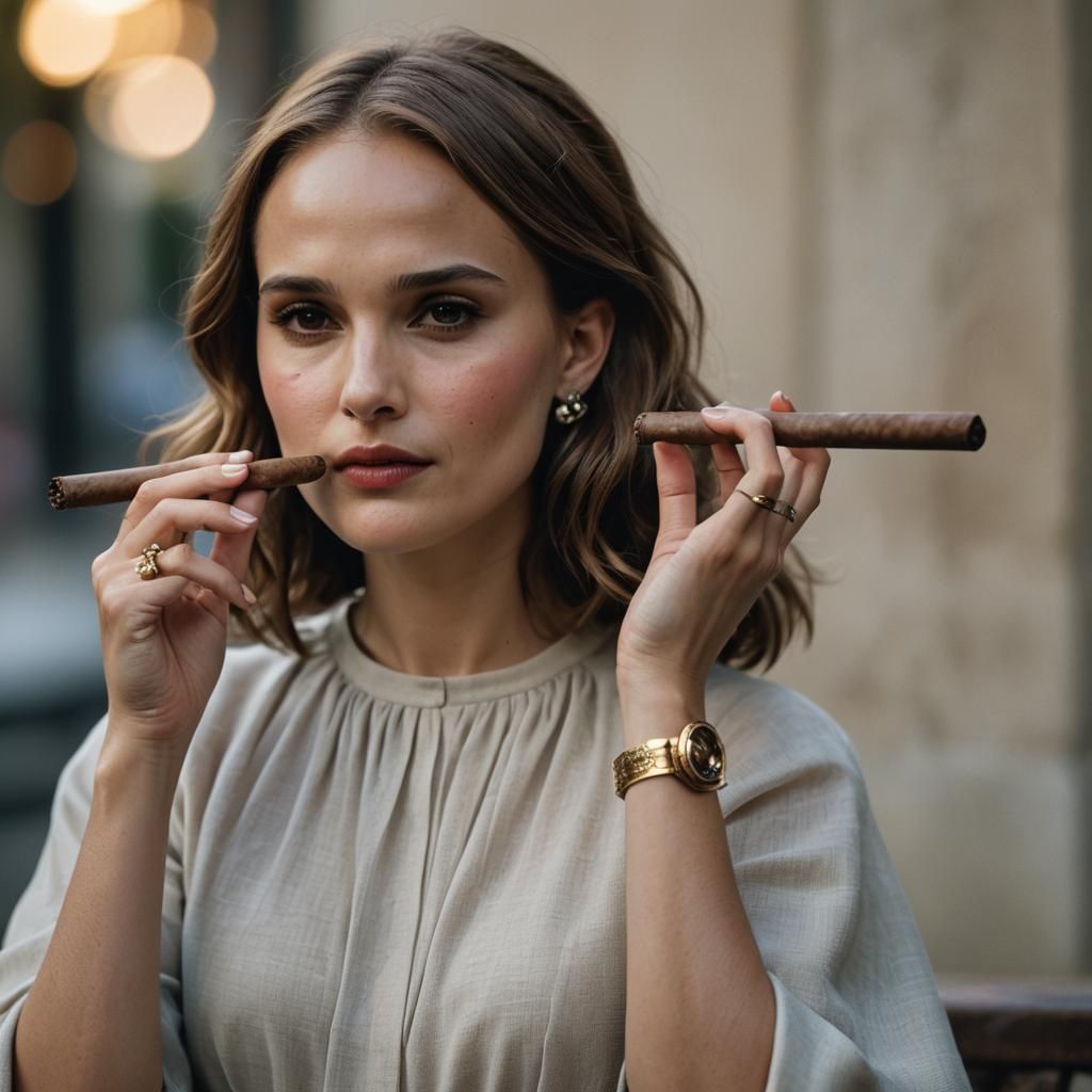 Natalie Portman Posing with Cigar: Professional Photo