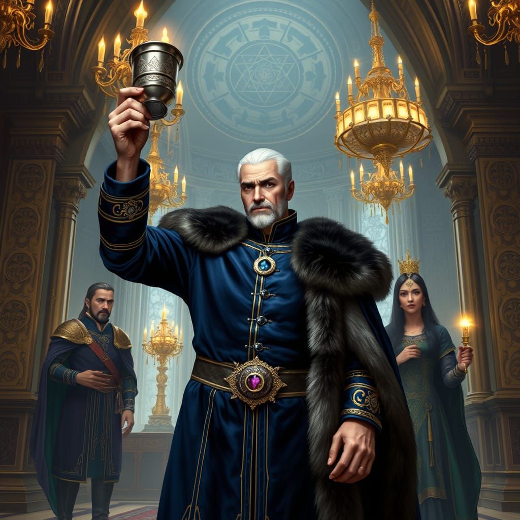 Valerius Toasting in White-Gold Tower: A Regal Portrait