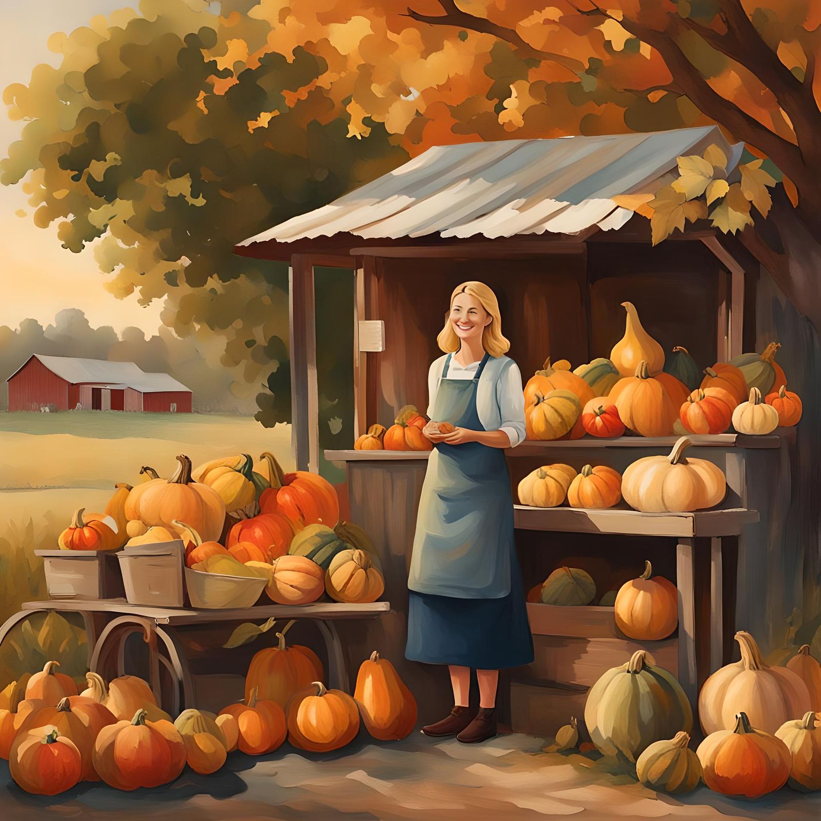 Smiling Woman Selling Gourds at Roadside Stand