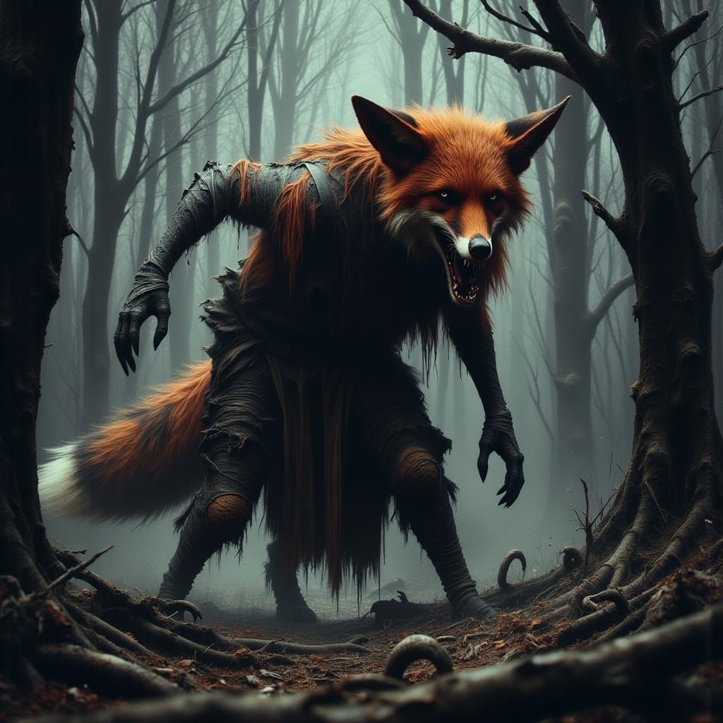 Savage Fox Devours Guard in Mystical Forest