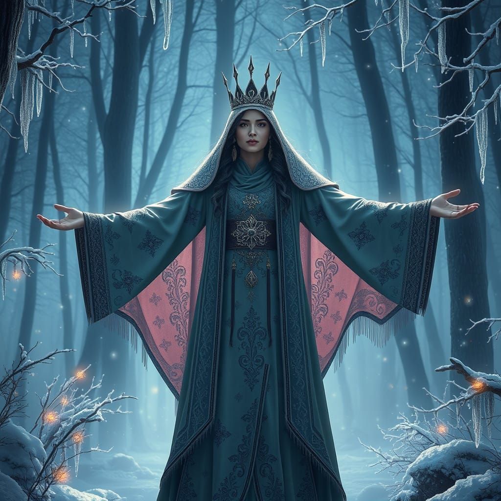 Mystical Queen of the Secret Sisterhood in Winter Wonderland