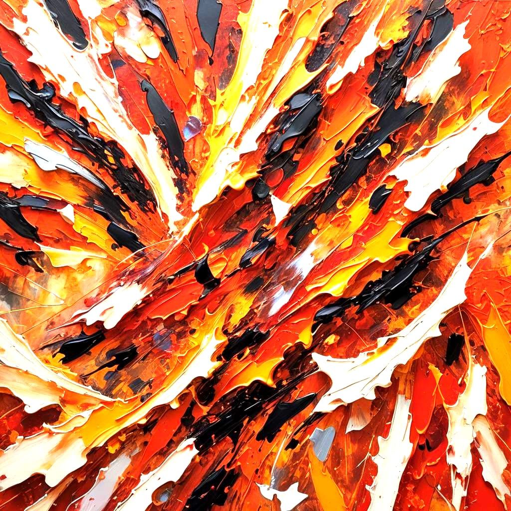 Fiery Red Modern Abstract Oil Painting