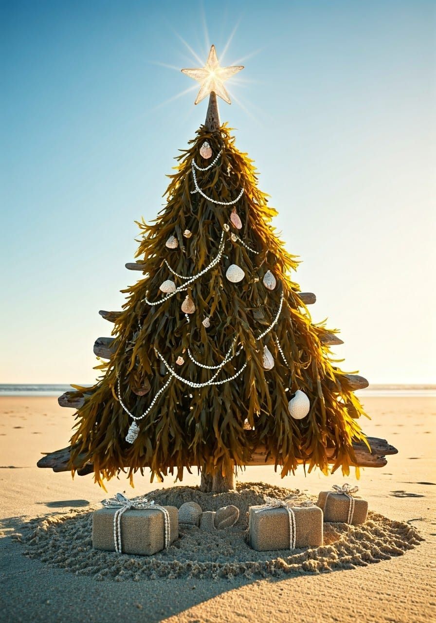 Beach Christmas Tree with Seashell Ornaments