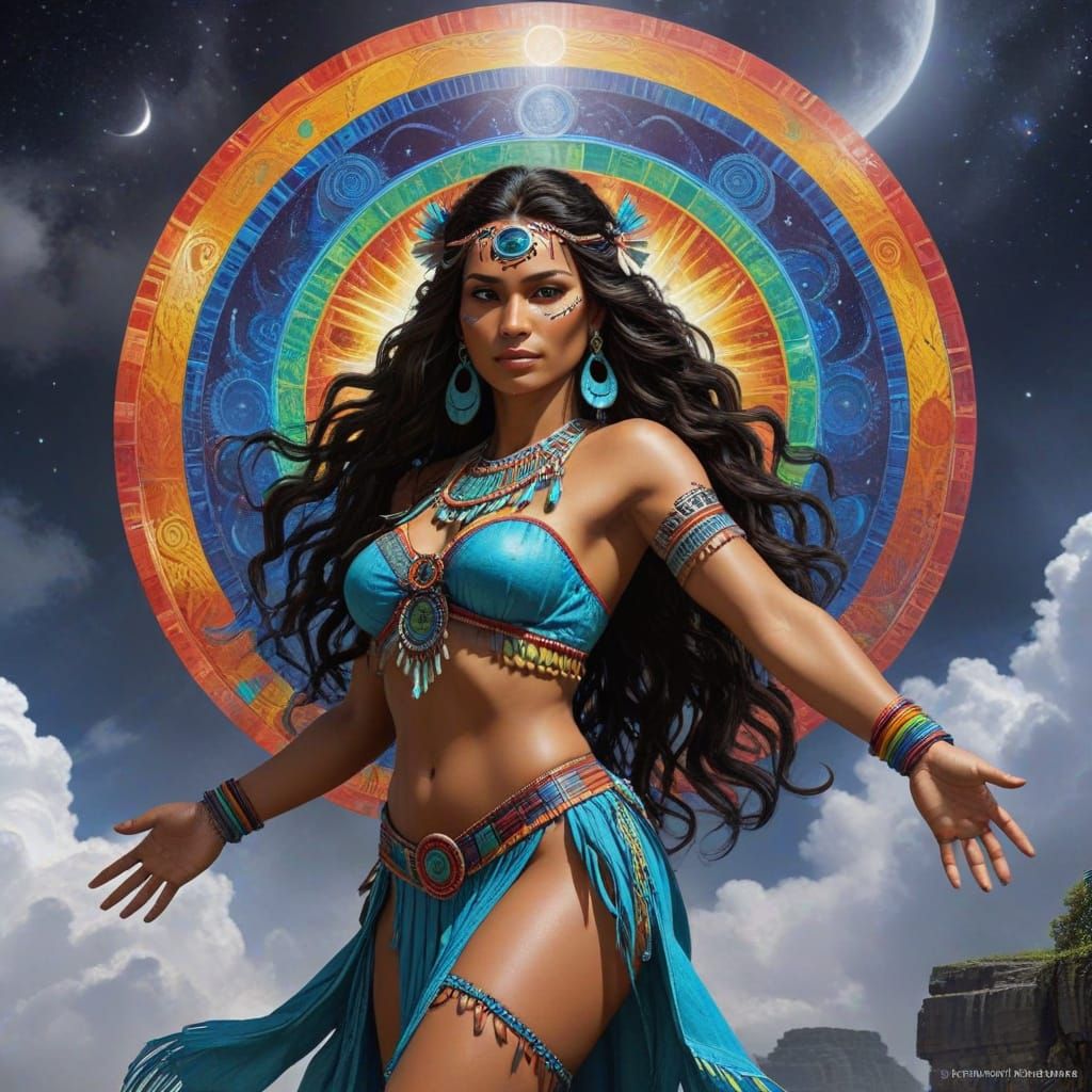 Mayan Goddess of the Moon in Vibrant Colors