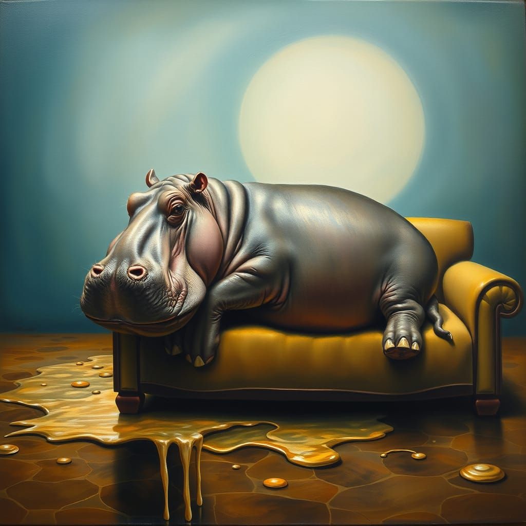 Surreal Hippopotamus Melts into Couch in Dali-Inspired Scene