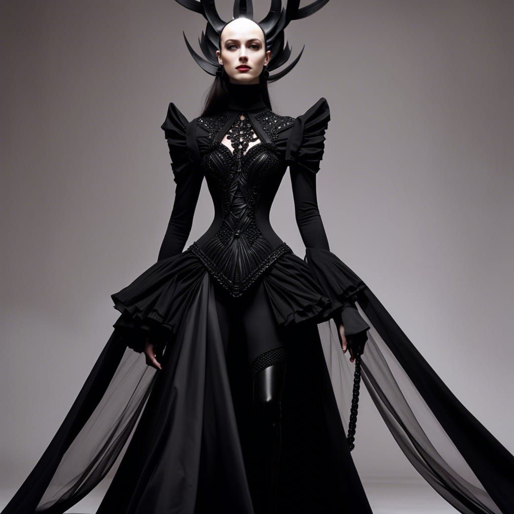 Black gothic met gala dress& ethereal vibes& beautiful craftsmanship vibes& perfect craftsmanship vibes& high quality vi...