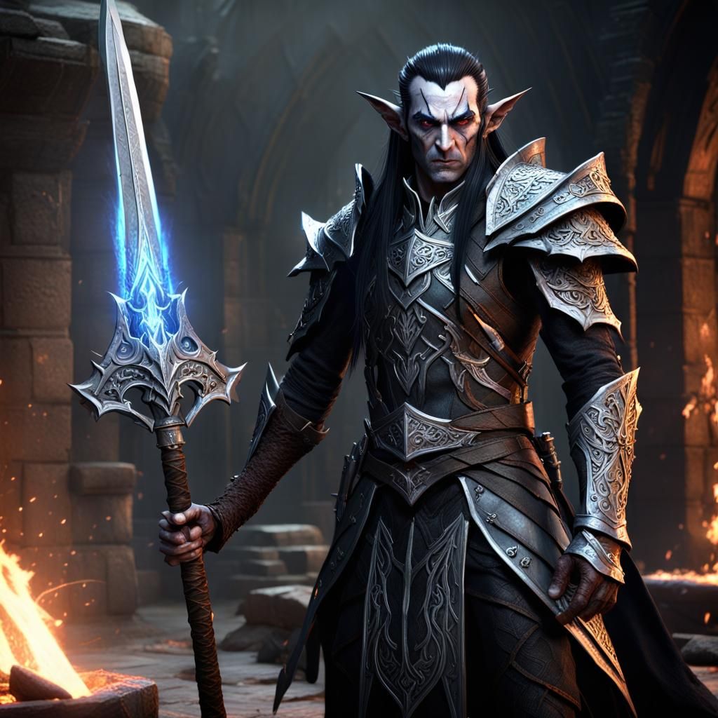 Dark Elf Forging a Sword: Hyperdetailed Unreal Engine Render