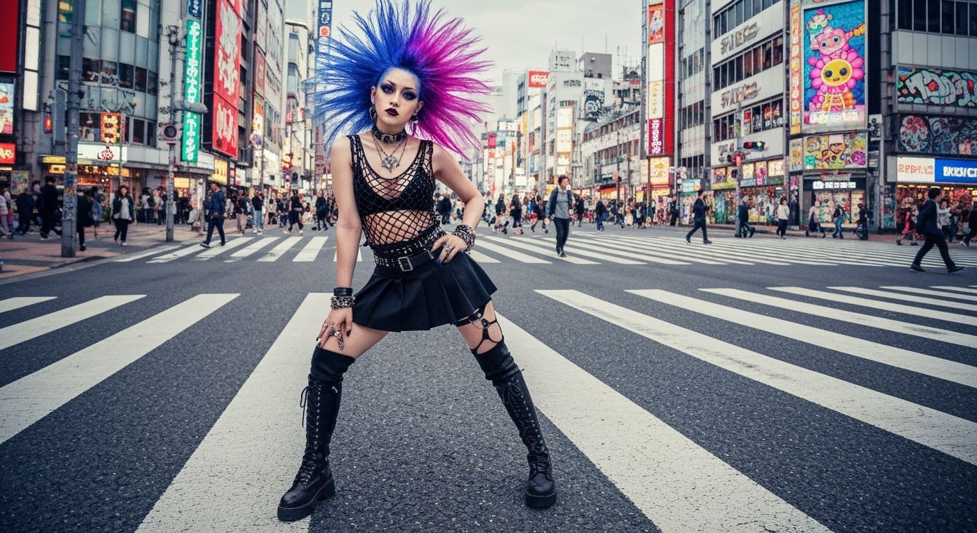 90s Punk Gyaru Girl in Shibuya Street Art Scene
