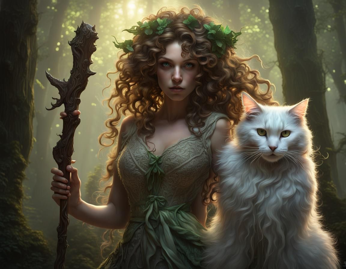 wood nymph with her spirit cat