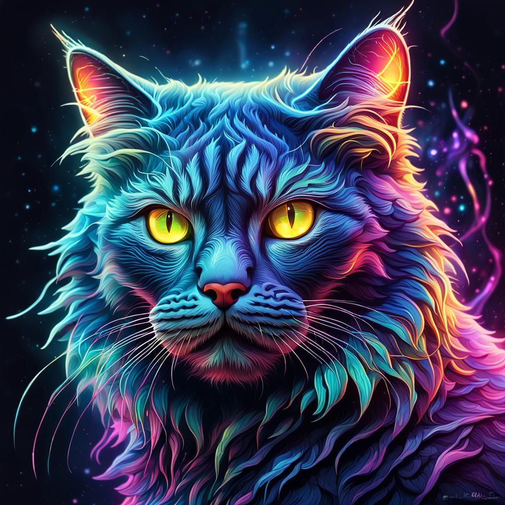 Colorful Neon Cat in 3D Rendered Illustration
