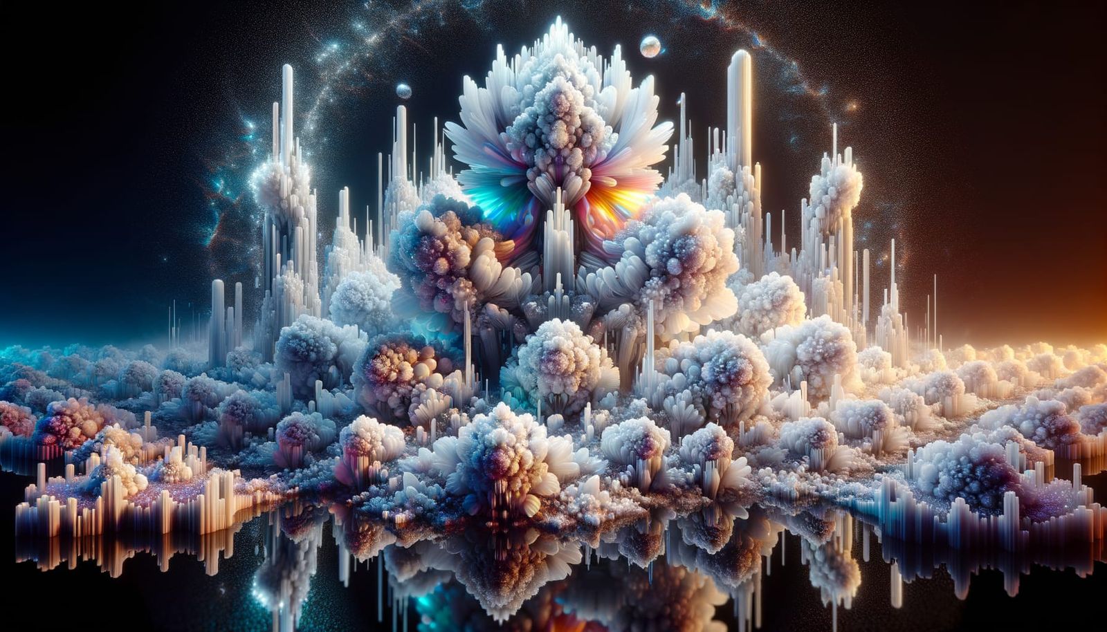 Ethereal Crystalline Liquidmetal Fractal Landscape in 3D