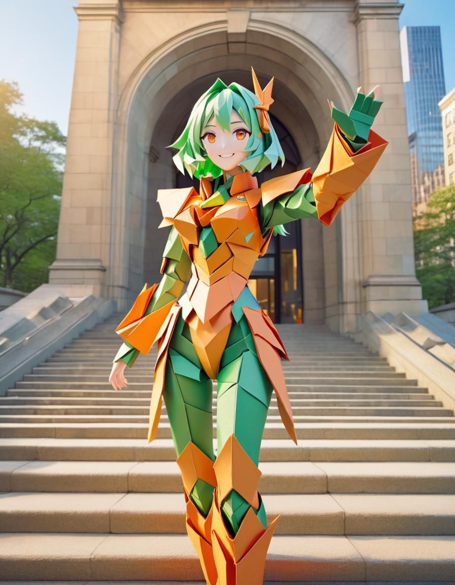 Girl in Mecha Outfit as Origami Papercraft