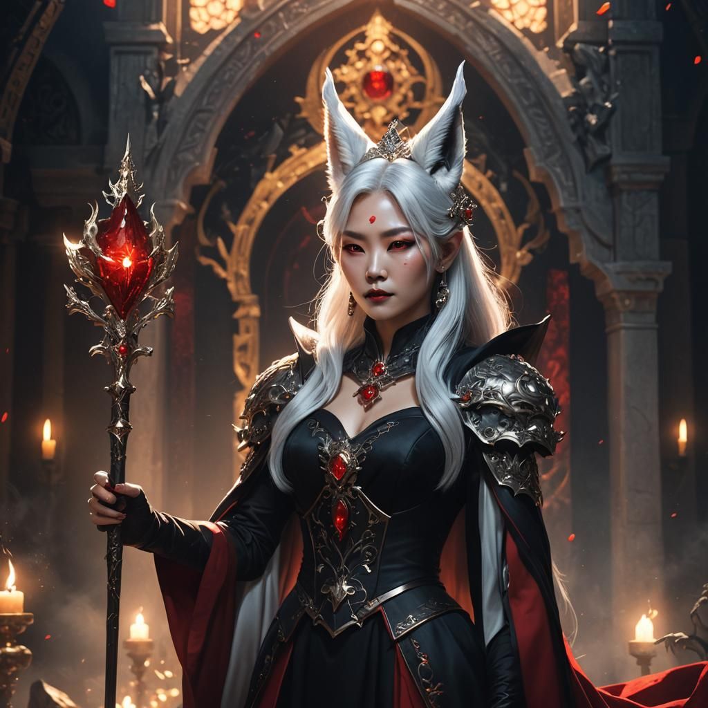 Korean Vampire Queen with Fox Ears in Fantasy Art